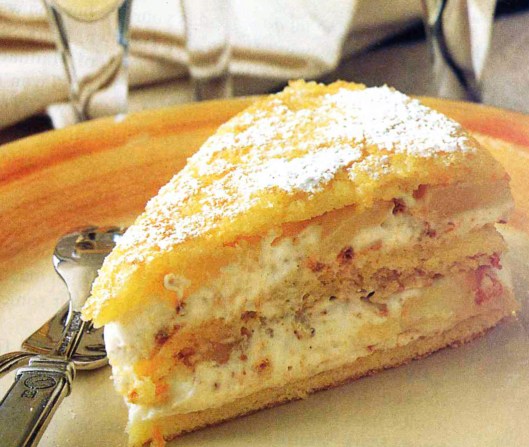 Pear, Muscat, and Almond Semifreddo (photo scanned from Gourmet mag)