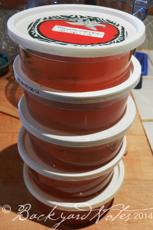 Tomato water destined for the freezer