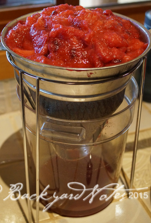 Apple-cranberry pulp draining for juice